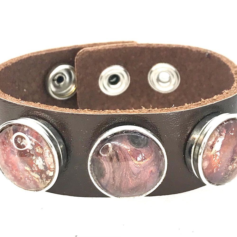 Leather snap bracelet with 3 Handmade 20mm snaps SB20